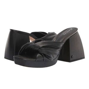 Circus by Sam Edelman Black Knotted Leather Block Heel Mules